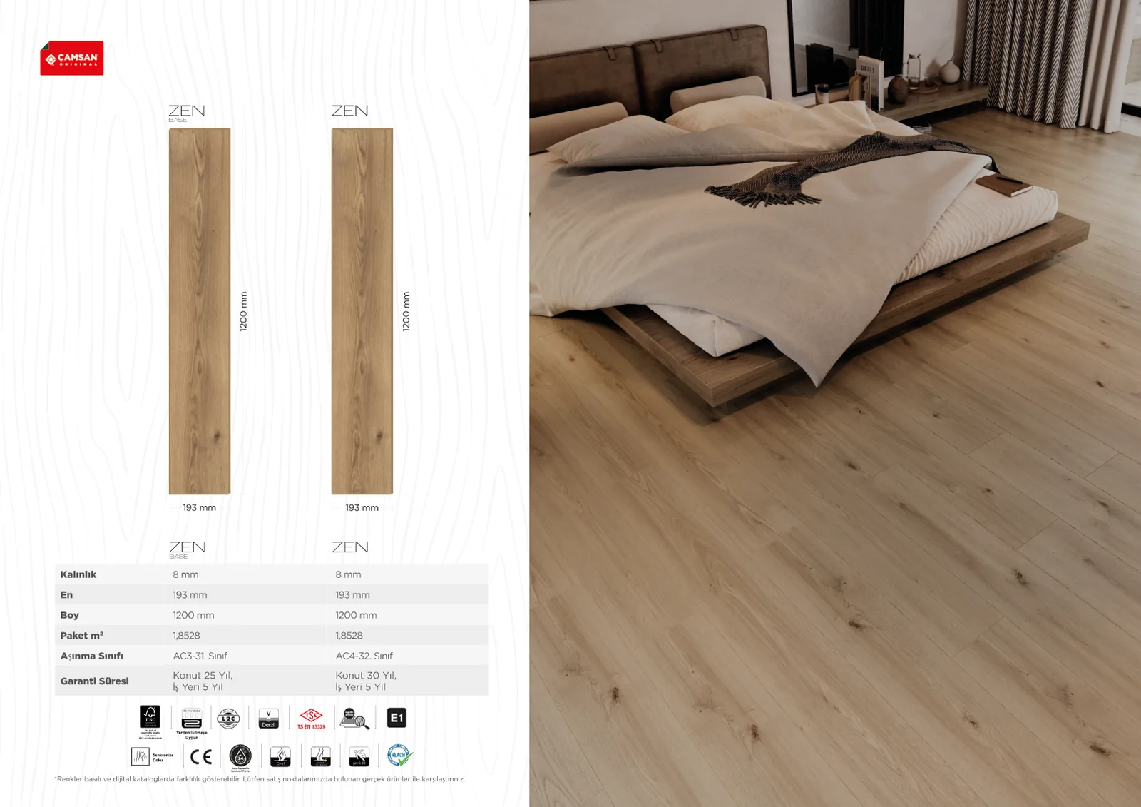 Çamsan Zen Base ve Zen laminat parke katalog görseli